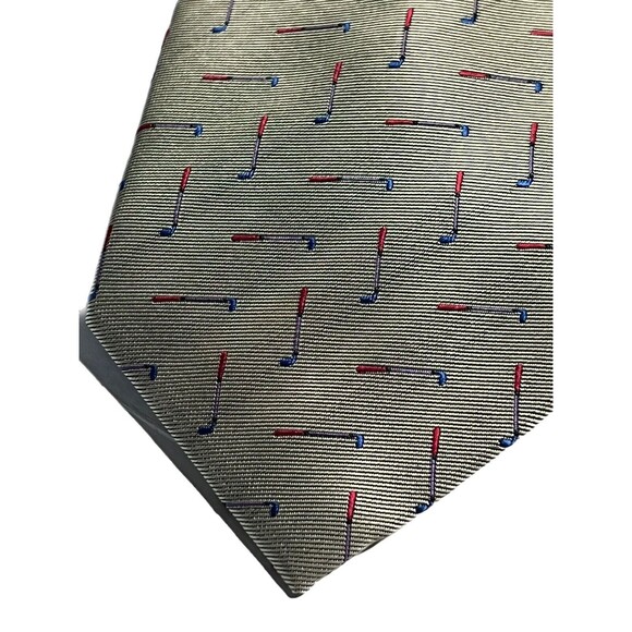 Dunhill Mens Necktie Red Blue Golf Clubs On Metallic Base Made in England - Picture 4 of 8